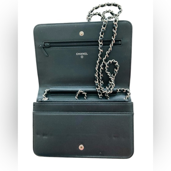 AUTH CHANEL Black Camellia Wallet On Chain WOC Caviar Leather Silver Hardware🌸 - Picture 2 of 16